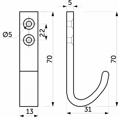Крючок меб. однорожковый алюм. FLEX алюминий AKS_2