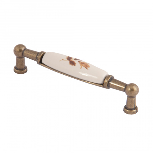 Ручка меб. скоба мет. UP21 с керам. вставкой (крем) 96 старое золото/коричневый лист AKS тип 2_3