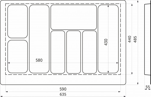 Лоток для столовых приборов 700 PIXEL 635*485, графит AKS тип 2_2