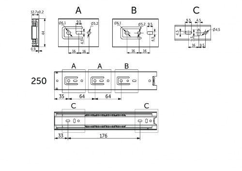 Направляющая шариковая L-250 h=45 AKS A_2