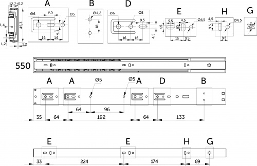 Направляющая шариковая L-550 h=45 PRIME by AKS SOFT CLOSE A черный_2