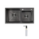 Мойка н/сталь, прямоугольная двухчашевая, 780*430мм, глянец черный, PVD, мойка справа, врезн на/вровень столешнице, AKS (3,2мм)_preview_1