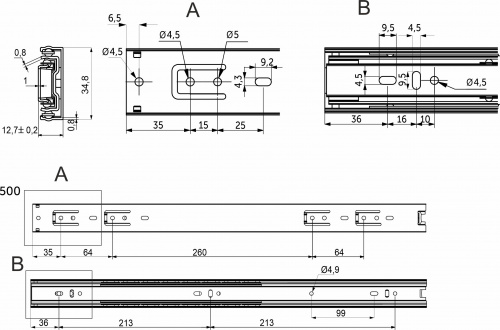 Направляющая шариковая L-500 h=35 AKS C_2