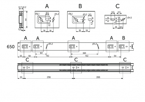 Направляющая шариковая L-650 h=45 AKS A_2
