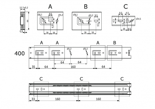 Направляющая шариковая L-400 h=45 AKS A_2