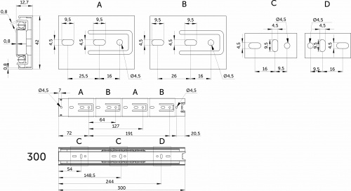 Направляющая шариковая L-300 h=42 GRIDLI B_2
