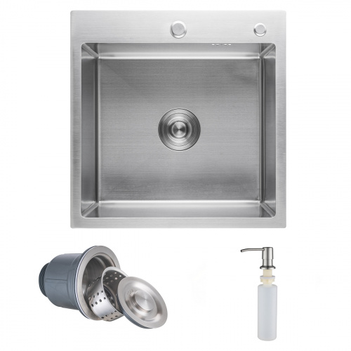 Мойка н/сталь, прямоугольная одночашевая, 500*450мм, сатин, врезн на/вровень столешнице, AKS (3,2мм)_1