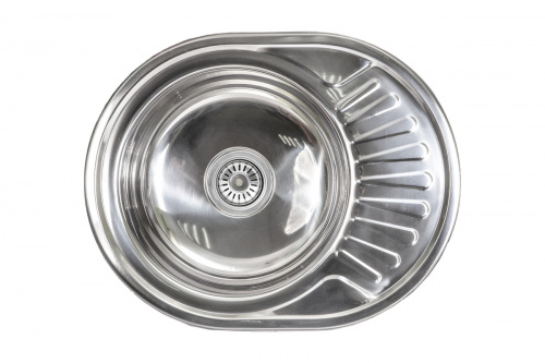 Мойка н/сталь, овальная одночашевая, 570*450мм, полированный хром, врезн на столешницу, AKS (0,8мм)_1