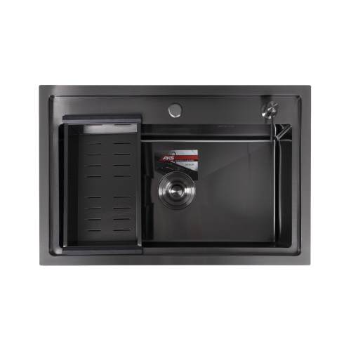 Мойка н/сталь, прямоугольная одночашевая, 700*460мм, глянец черный, врезн на/вровень столешнице, AKS (3,2мм)_3