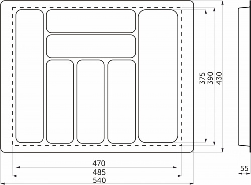 Лоток для столовых приборов 600 BASIC 540*430, белый AKS_2