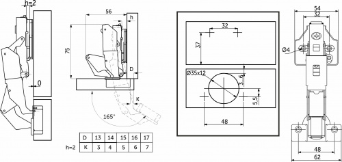 Петля 165° накладная с доводчиком 48мм h2 clip-on PRIME by AKS 3D черный никель (саморезы, заглушки) 0-е вхождение (упак. = 2 шт.)_2