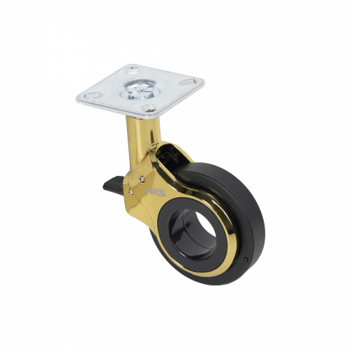 Колесо меб. GALAXY d60 h94 с площадкой с торм., золото/черный AKS_1