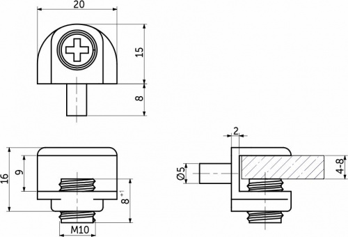 Полкодержатель для стекла регулируемый под сверление мет. MV-09 хром AKS_2