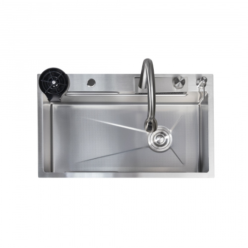 Мойка н/сталь, прямоугольная одночашевая, со смесителем, 750*450мм, соты сатин, PVD, врезн на/вровень столешнице, AKS (3,2мм)_5