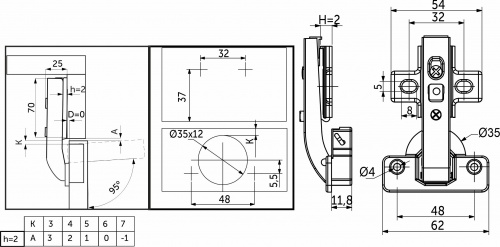 Петля под фальшпанель 90° с доводчиком 48мм h2 clip-on AKS_2