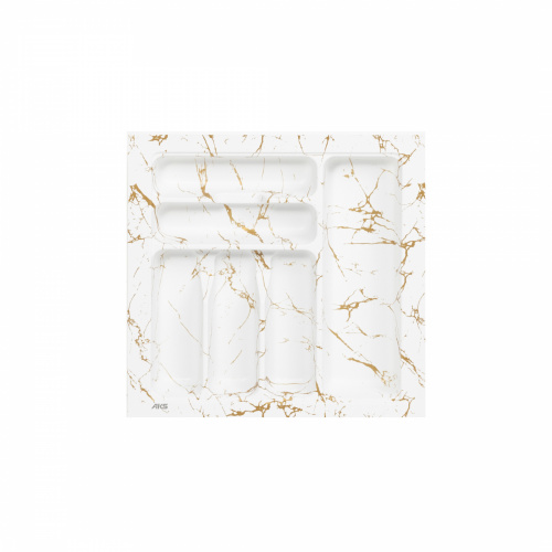 Лоток для столовых приборов 500 MARBLE 435*430, бело-золотой мрамор AKS_1