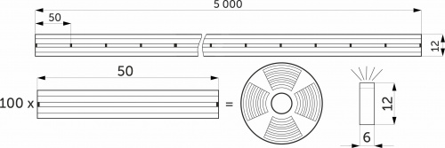 Гибкий неон - 9,6W/m, 24V, 6*12мм, 120 д/м, IP65, теплый белый (3000K) - 5м, AKS_2