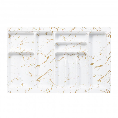 Лоток для столовых приборов 800 MARBLE 735*485, бело-золотой мрамор AKS_1