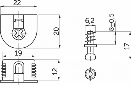 Эксцентриковая стяжка быстрого монтажа 20 мм металлический корпус + шток 6*7мм (уп/50шт) AKS_2
