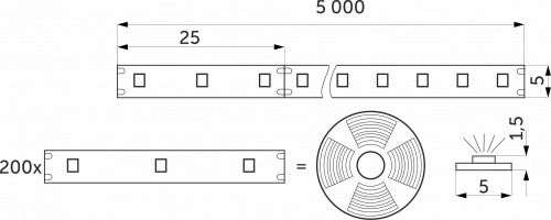Лента светодиодная - 9,6W/m, 12V, 5мм узкая, 2835, 120 д/м, IP20, нейтральный белый (4000K), CRI>80, 1100 Lm, 5м, AKS_2