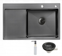 Мойка н/сталь, прямоугольная одночашевая, 780*490мм, мат графит, PVD, мойка справа, с крылом, врезн на/вровень столешнице, AKS (3,2мм)