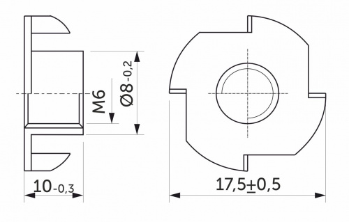 Гайка усовая (носковая) М6*10 белый цинк (уп/100 шт) AKS_2