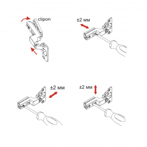 Петля внутренняя с доводчиком 48мм h0 clip-on AKS PLUS 3D узкая (саморезы, заглушки)_5