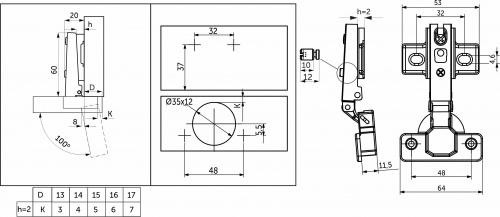 Петля накладная с пружиной 48мм h2 slide-on AKS 55г_2