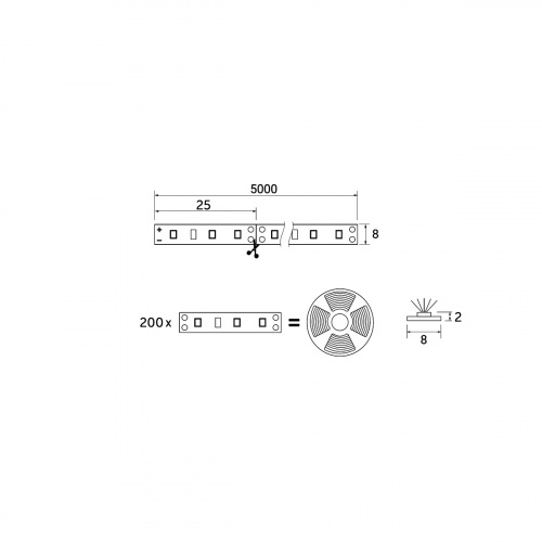 Лента светодиодная двухцветная (CCT) - 9,6W/m, 12V, 8мм, 2835, 120 д/м, IP20, тепл-холод белый, 5м, AKS_2