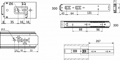 Направляющая шариковая L-300 h=45 PRIME by AKS PUSH TO OPEN A_2