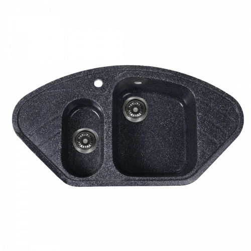 Мойка каменная, угловая двухчашевая, S-31, 945*500мм, асфальт, врезная, Sim Gran _1