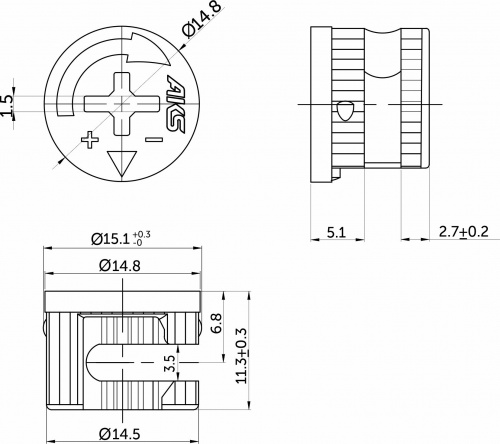 Эксцентрик 15x11,5 для плиты 16 мм стальной PH (уп/0,5тыс.шт) AKS_2