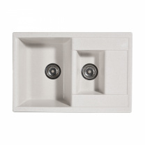 Мойка каменная, прямоугольная двухчашевая, S-16, 760*510мм, белый крап, врезная, Sim Gran 