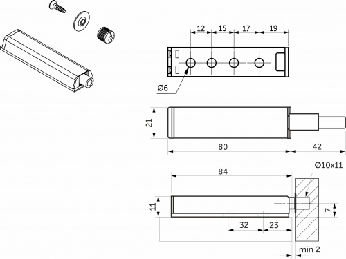 Механизм push-to-open наконечник магнитный накладной серый AKS металлический корпус_2