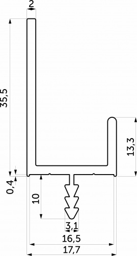 Ручка-профиль алюм. врезная L-образная MOON-16, 3.5м, анодированный черный AKS_2