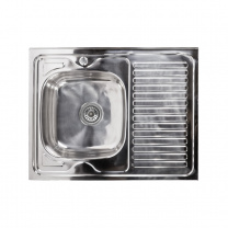 Мойка н/сталь, прямоугольная одночашевая, 800*600мм, полир хром, мойка слева, накладная, AKS (0,6мм) фотография