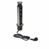 Выдвижной удлинитель Vulcan USB, 60 мм, 3 розетки 2xUSB A, крышка металл, шлиф. сталь, AKS фотография