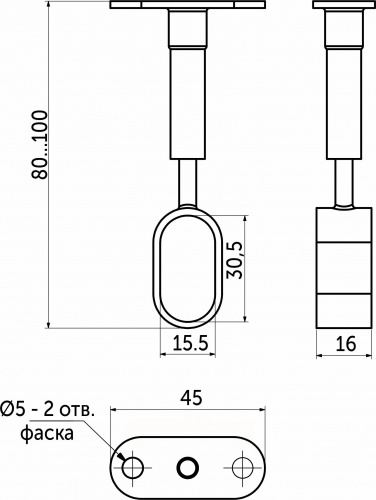 Держатель дистанционный проходной трубы овальн. 30*15 (935) регулируемый, хром AKS_2