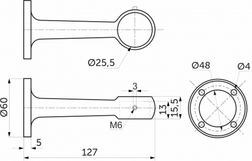 Держатель дистанционный концевой трубы d25 (571), хром AKS_2