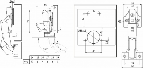 Петля 165° накладная с доводчиком 45мм h0 clip-on PRIME by AKS 3D черный никель (саморезы, заглушки) 0-е вхождение (упак. = 2 шт.)_2
