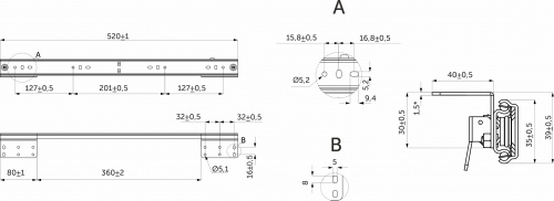 Механизм для раздвижных столов внутренний синхронный со стопором L-520 мм AKS_2