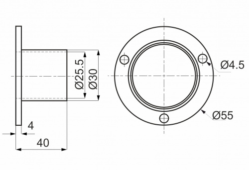 Крепление (розетка) трубы d25 (510Е) высокое, хром AKS_2