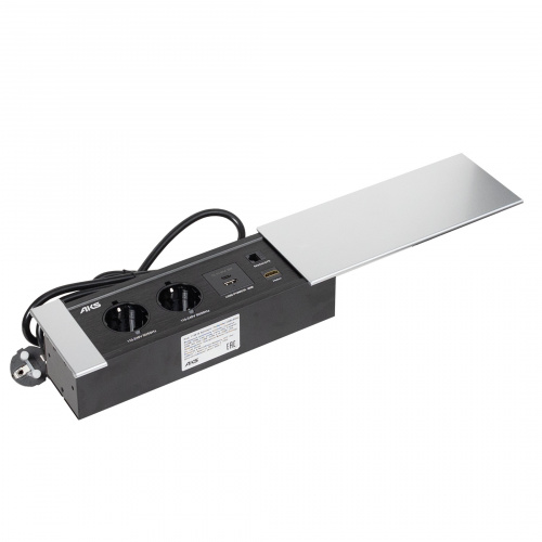 Выдвижной удлинитель Hollander, 2 розетки, 2xUSB, HDMI, LAN, алюминий, AKS_3