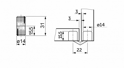 Петля цилиндрическая d14мм золото AKS_2