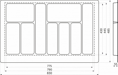 Лоток для столовых приборов 900 PIXEL 830*485, белый AKS_2