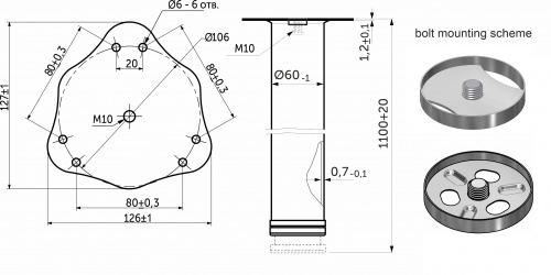 Опора меб. круглая d60 h1100, черный, винт М10, AKS_2