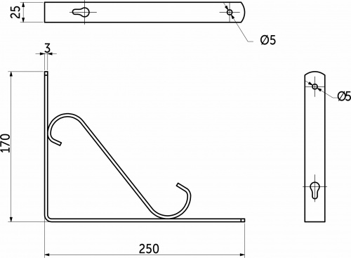 Полкодержатель мет. SONATA 250*170*25*3, черный AKS_2