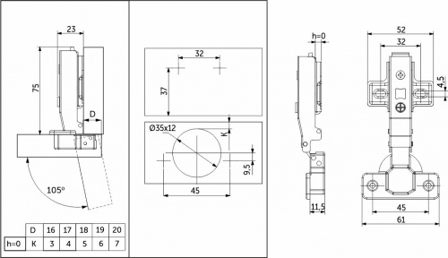 Петля накладная без пружины 45мм h0 clip-on PRIME by AKS (саморезы, заглушки) (упак. = 2 шт.)_2