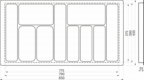 Лоток для столовых приборов 900 LINER 830*430, белый AKS_2