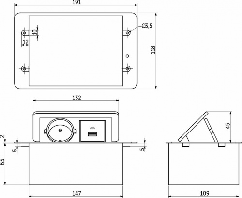 Выдвижной удлинитель Nova 4, 1 розетка, USB A + USB C, черный, AKS_2